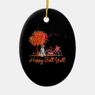 Happy Fall Yall Funny Schnauzer Dog Autumn Bicycle Ceramic Ornament