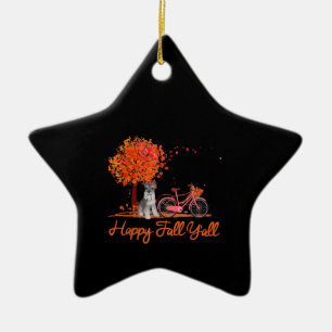 Happy Fall Yall Funny Schnauzer Dog Autumn Bicycle Ceramic Ornament