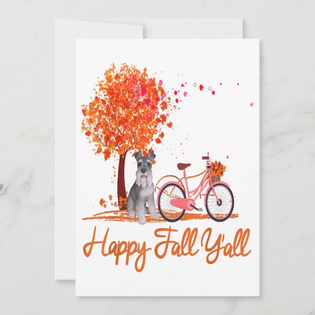 Happy Fall Yall Funny Schnauzer Dog Autumn Bicycle Holiday Card (Front)