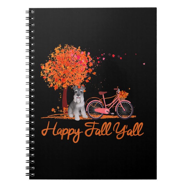 Happy Fall Yall Funny Schnauzer Dog Autumn Bicycle Notebook (Front)