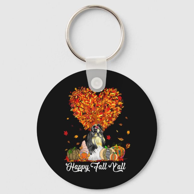 Happy Fall Y'all Funny Shih Tzu Autumn Pumpkins  Keychain (Front)