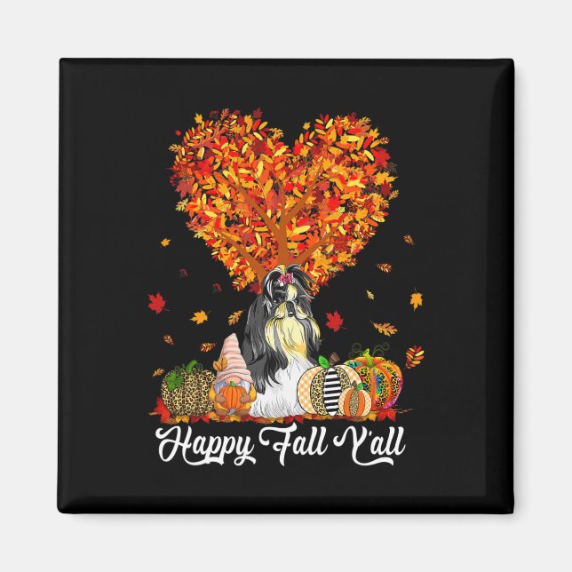 Happy Fall Y'all Funny Shih Tzu Autumn Pumpkins  Magnet (Front)