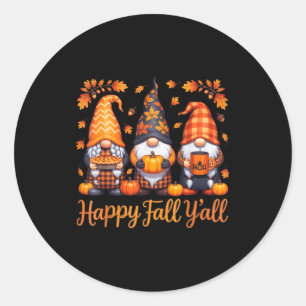 Happy Fall Yall Gnome Autumn Thanksgiving Classic Round Sticker