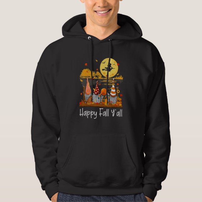 Happy Fall Y'all Gnome Friend Pumpkin Funny Autumn Hoodie (Front)