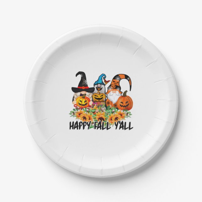 Happy Fall Y'all Gnome Leopard Gnome Sunflower Paper Plate (Front)