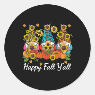 Happy Fall Y'all Gnome Leopard Pumpkin Autumn  Classic Round Sticker