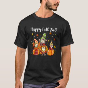 Happy Fall Y'all  Gnome Leopard Pumpkin Autumn Gno T-Shirt