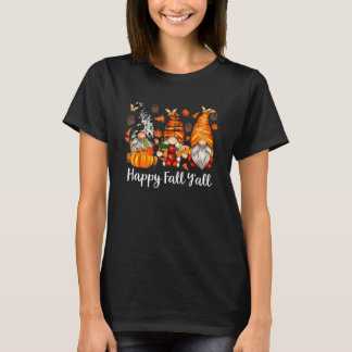 Happy Fall Y'all Gnome Leopard Pumpkin Autumn Gno T-Shirt
