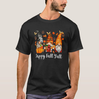 Happy Fall Y'all Gnome Leopard Pumpkin Autumn Gno T-Shirt