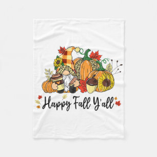 Happy Fall Y'all Gnome Leopard Pumpkin Autumn Gnom Fleece Blanket