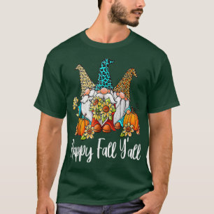 Happy Fall Y'all Gnome Leopard Pumpkin Autumn Gnom T-Shirt