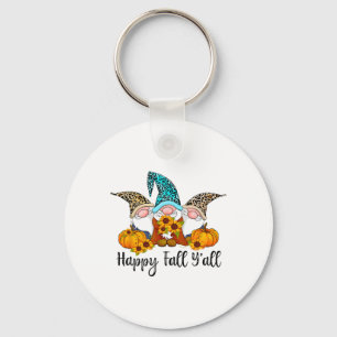 Happy Fall Y'all Gnome Leopard Pumpkin Funny Autum Keychain