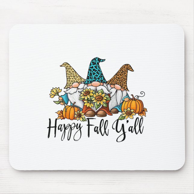 Happy Fall Y'all Gnome Leopard Pumpkin Funny Autum Mouse Pad (Front)