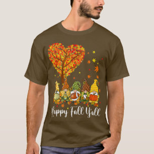 Happy Fall Yall Gnome Leopard Pumpkin Funny Autumn T-Shirt