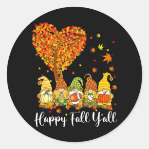 Happy Fall Y'all Gnome Leopard Pumpkin Funny Classic Round Sticker