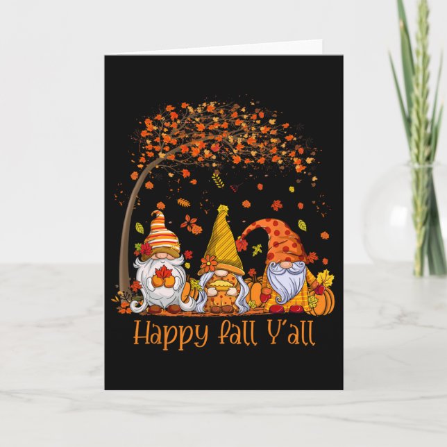 Happy Fall Y'all Gnome Pumpkin Autumn Leaves Thank Card (Front)