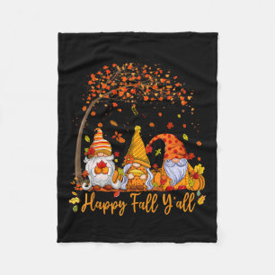 Happy Fall Y'all Gnome Pumpkin Autumn Leaves Thank Fleece Blanket