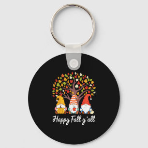 Happy Fall Y'all Gnome Pumpkin Autumn Leaves Thank Keychain
