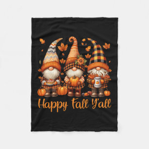 Happy Fall Y'all Gnome Pumpkin Autumn Thanksgiving Fleece Blanket