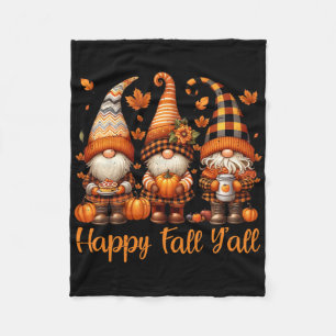 Happy Fall Y'all Gnome Pumpkin Autumn Thanksgiving Fleece Blanket