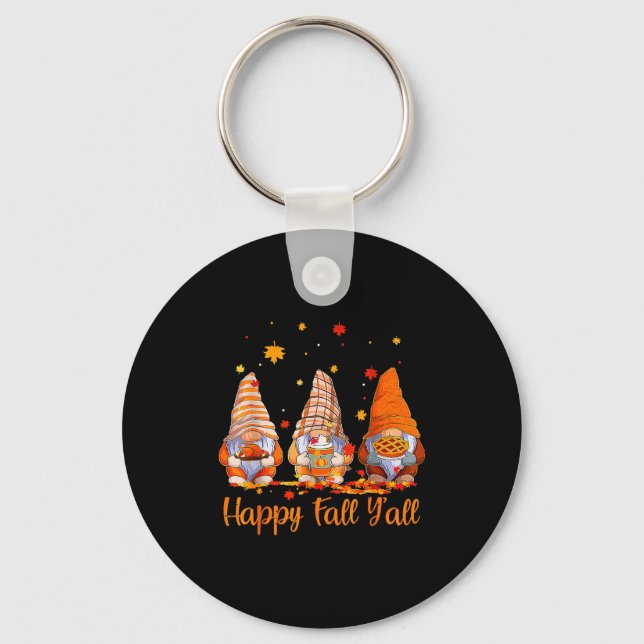 Happy Fall Y'all Gnome Pumpkin Autumn Thanksgiving Keychain (Front)