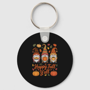 Happy Fall Y'all Gnome Pumpkin Autumn Thanksgiving Keychain