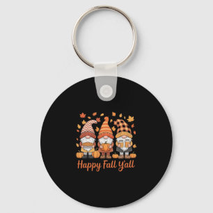 Happy Fall Y'all Gnome Pumpkin Autumn Thanksgiving Keychain
