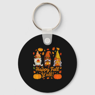 Happy Fall Y'all Gnome Pumpkin Autumn Thanksgiving Keychain