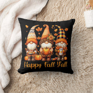 Happy Fall Y'all Gnome Pumpkin Autumn Thanksgiving Throw Pillow