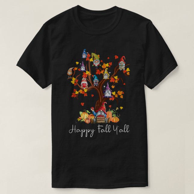 Happy Fall Yall Gnomes Pumpkin Autumn Tree Thanksg T-Shirt (Design Front)