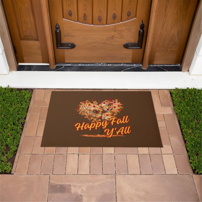 Happy Fall Y'All Heart Tree Doormat (Outdoor)
