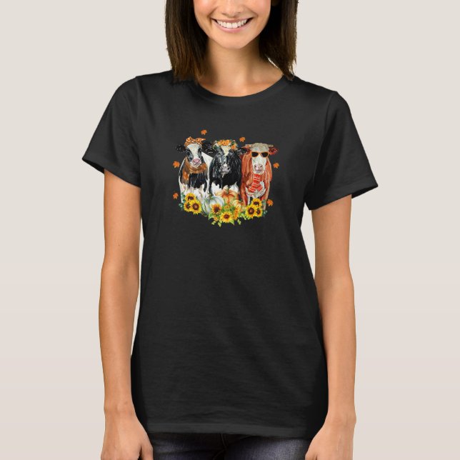 Happy Fall Y'all Heifer Cow Pumpkin Autumn Farm An T-Shirt (Front)