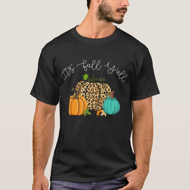 Happy Fall Y'all Its Fall Y'all Leopard Print  T-Shirt (Front)