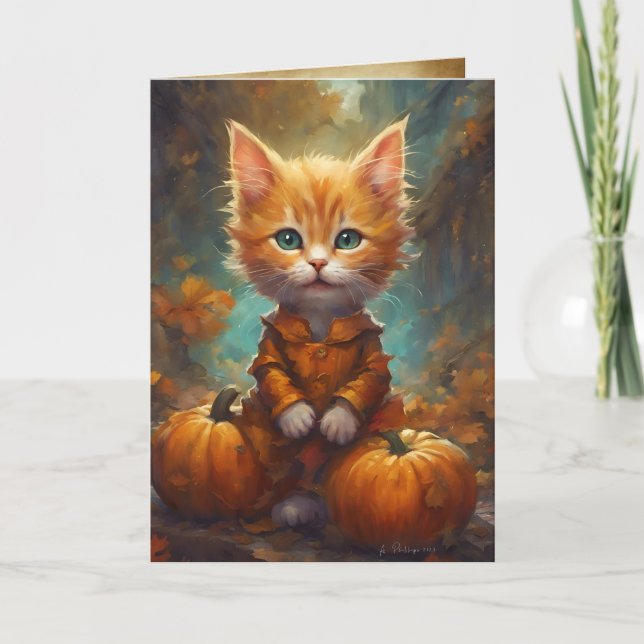 Happy Fall Y'all Kitten, Pumpkin Patch Cat Card (Front)