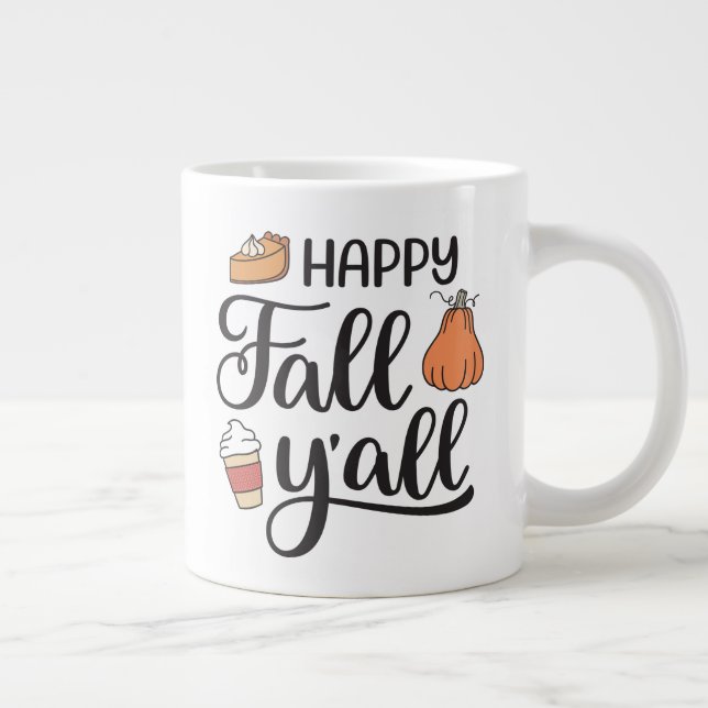 Happy Fall Y'all Large Coffee Mug (Right)