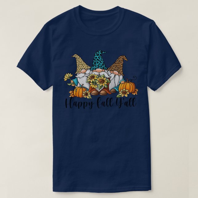 Happy Fall Yall Leopard Gnome Pumpkin Autumn Fall  T-Shirt (Design Front)