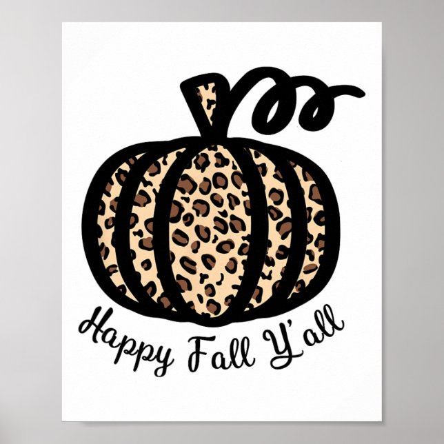 Happy Fall Y'all Leopard Print Pumpkin Rustic Tee  (Front)