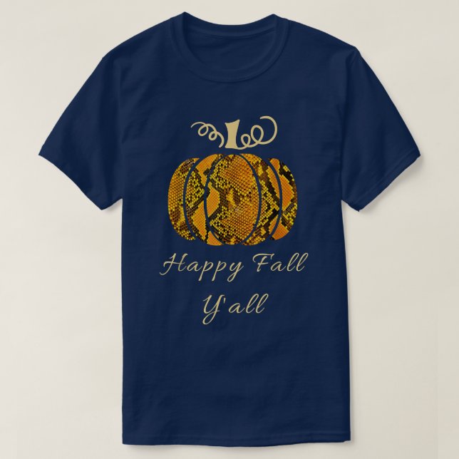 Happy Fall Yall Leopard Print Pumpkin  T-Shirt (Design Front)