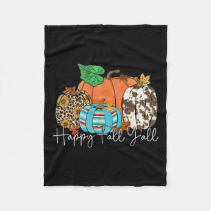 Happy Fall Y'all Leopard Pumpkin Autumn Season Tha Fleece Blanket