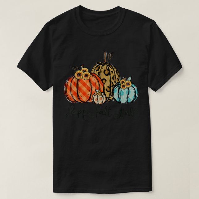 Happy Fall Yall Leopard Pumpkins Plaid Pumpkin Aut T-Shirt (Design Front)