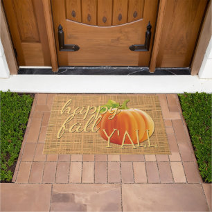 Happy Fall Yall Orange Pumpkin Faux Jute Weave Doormat