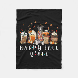 Happy Fall Y'all Pitbull Dog Coffee Pumpkin Fall A Fleece Blanket