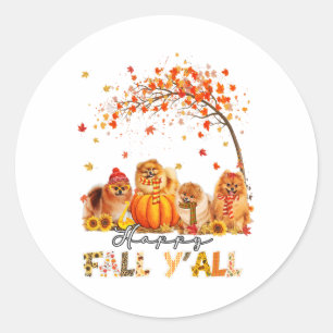 Happy Fall Y'all Pomeranian Autumn Lover Pumpkins Classic Round Sticker