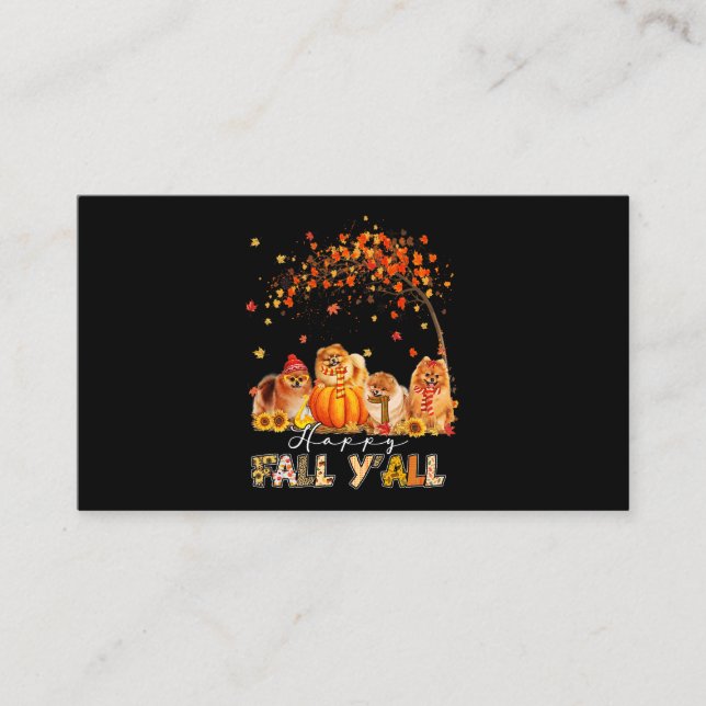 Happy Fall Yall Pomeranian Autumn Lover Pumpkins H Business Card (Front)