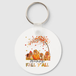 Happy Fall Y'all Pomeranian Autumn Lover Pumpkins Keychain
