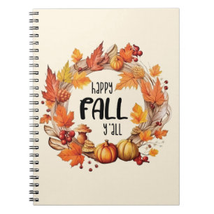 Happy Fall Y'all – Pumpkin & Autumn Leaves Wreath Notebook