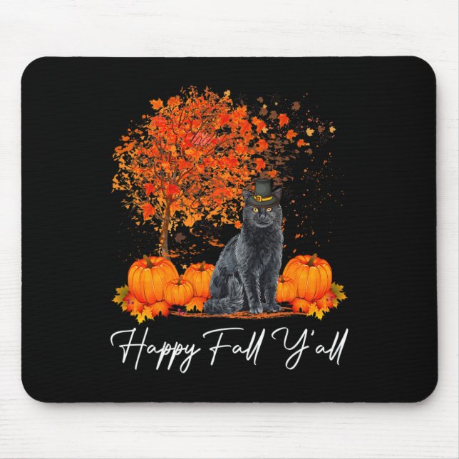 Happy Fall Y'All Pumpkin Cat Thanksgiving Rescue P Mouse Pad (Front)