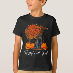 Happy Fall Y'All Pumpkin Cat Thanksgiving Rescue P T-Shirt