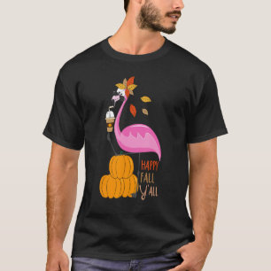 Happy Fall Y'all Pumpkin Flamingo Autumn Graphic T-Shirt