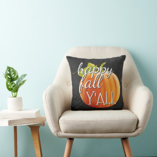 Happy Fall Yall Pumpkin On Chalkboard Throw Pillow